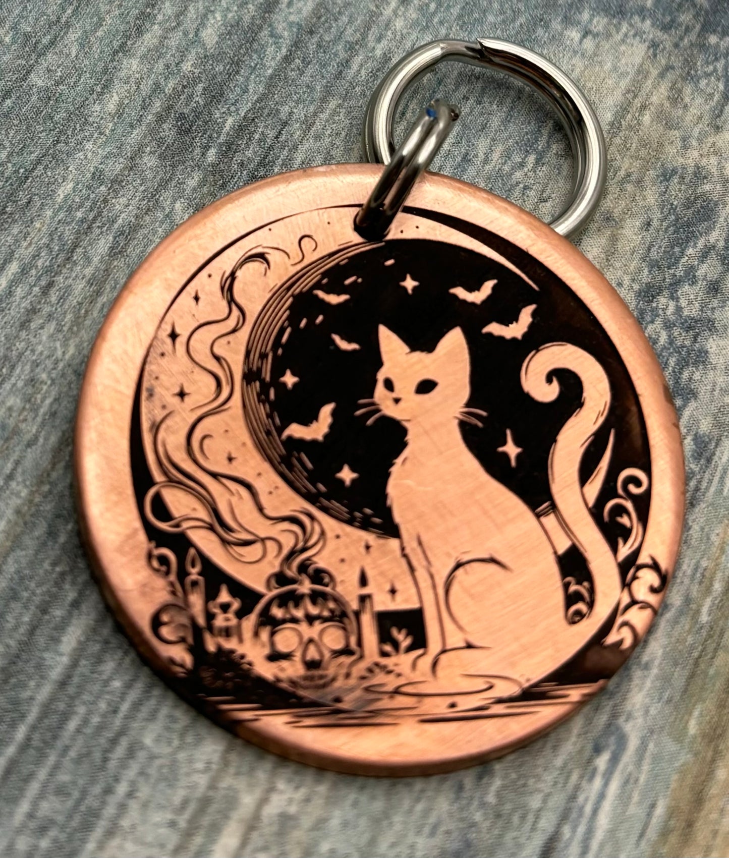 Spooky Cat and Moon Pet ID Tag