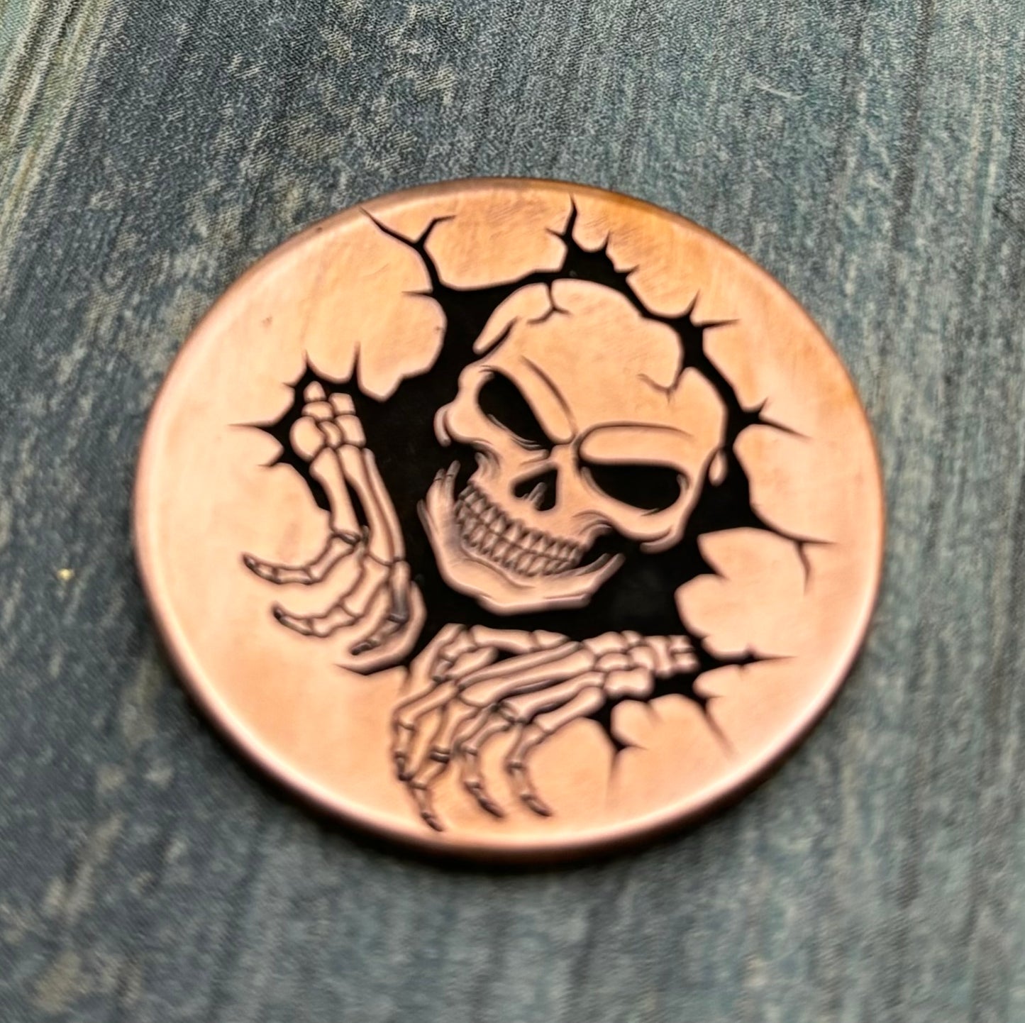 Skull breaking through wall pet id tag