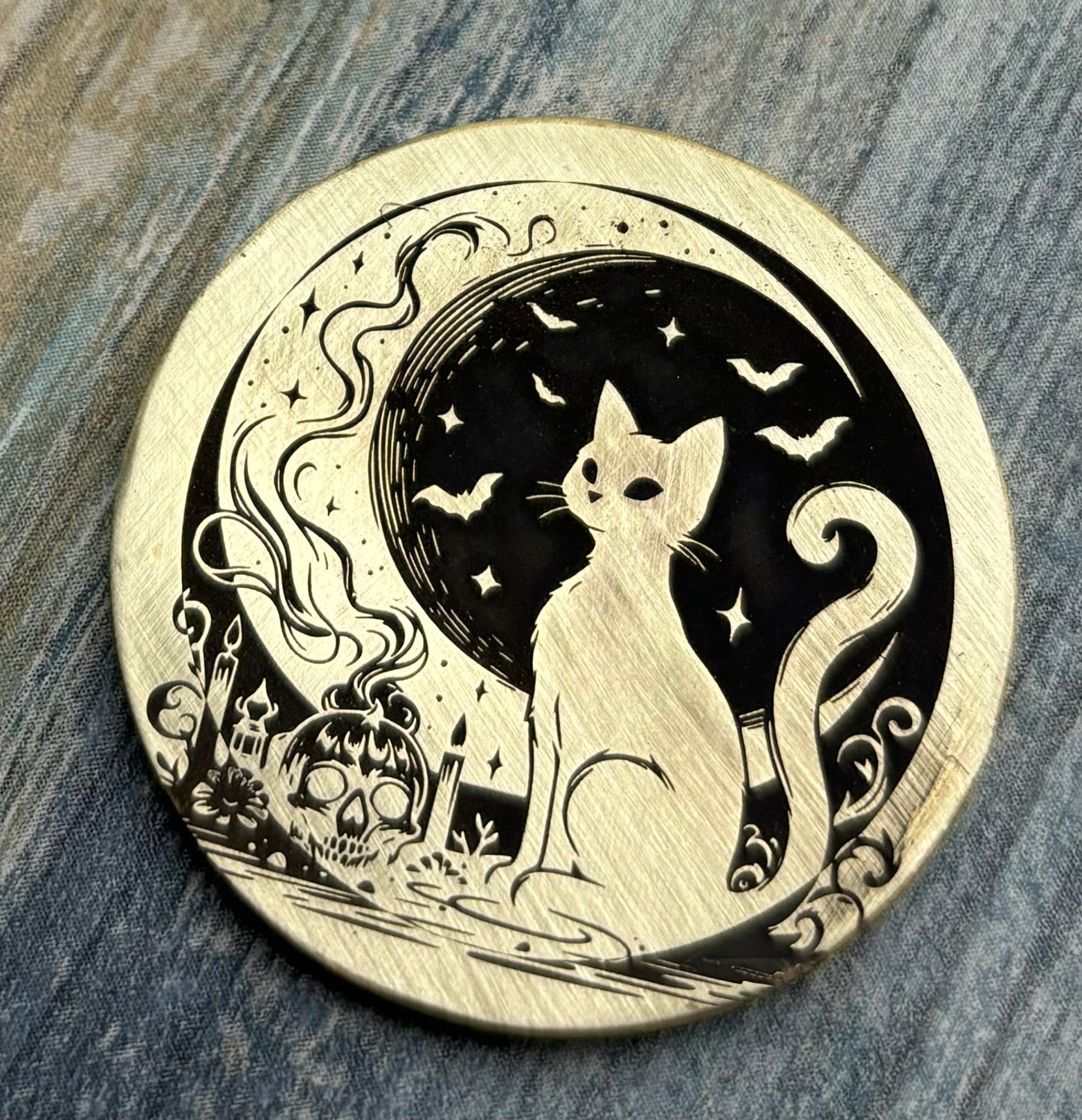 Spooky Cat and Moon Pet ID Tag