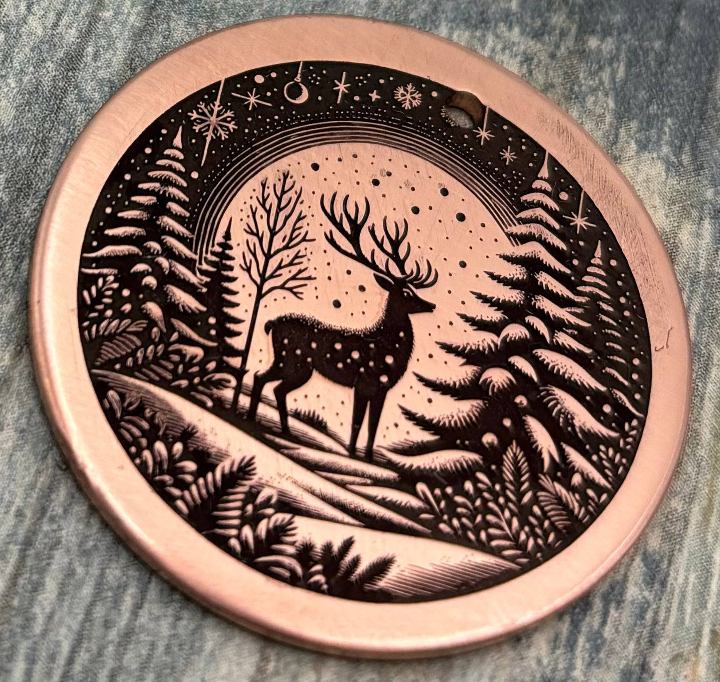 Deer winter scene pet id tag