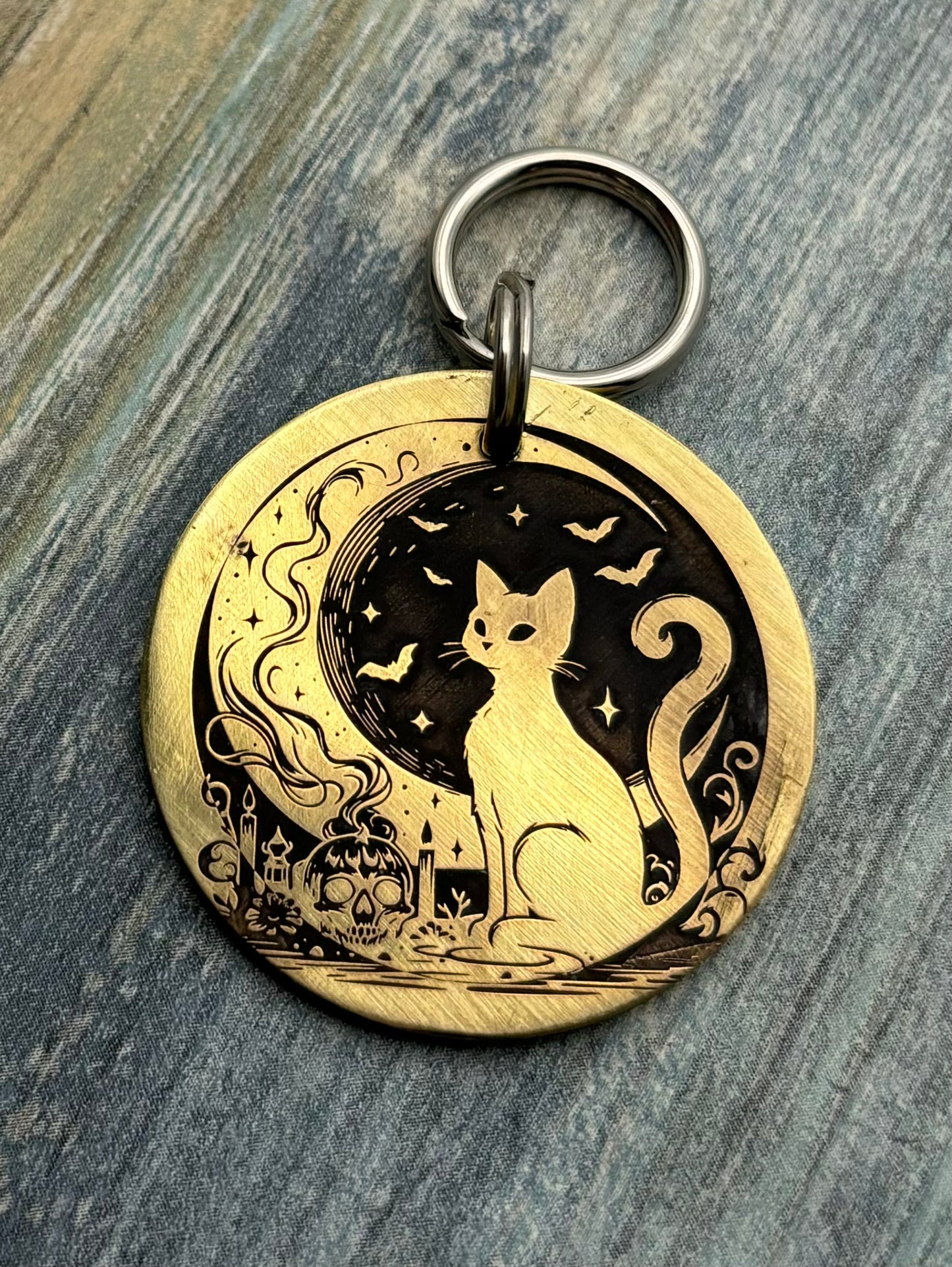 Spooky Cat and Moon Pet ID Tag