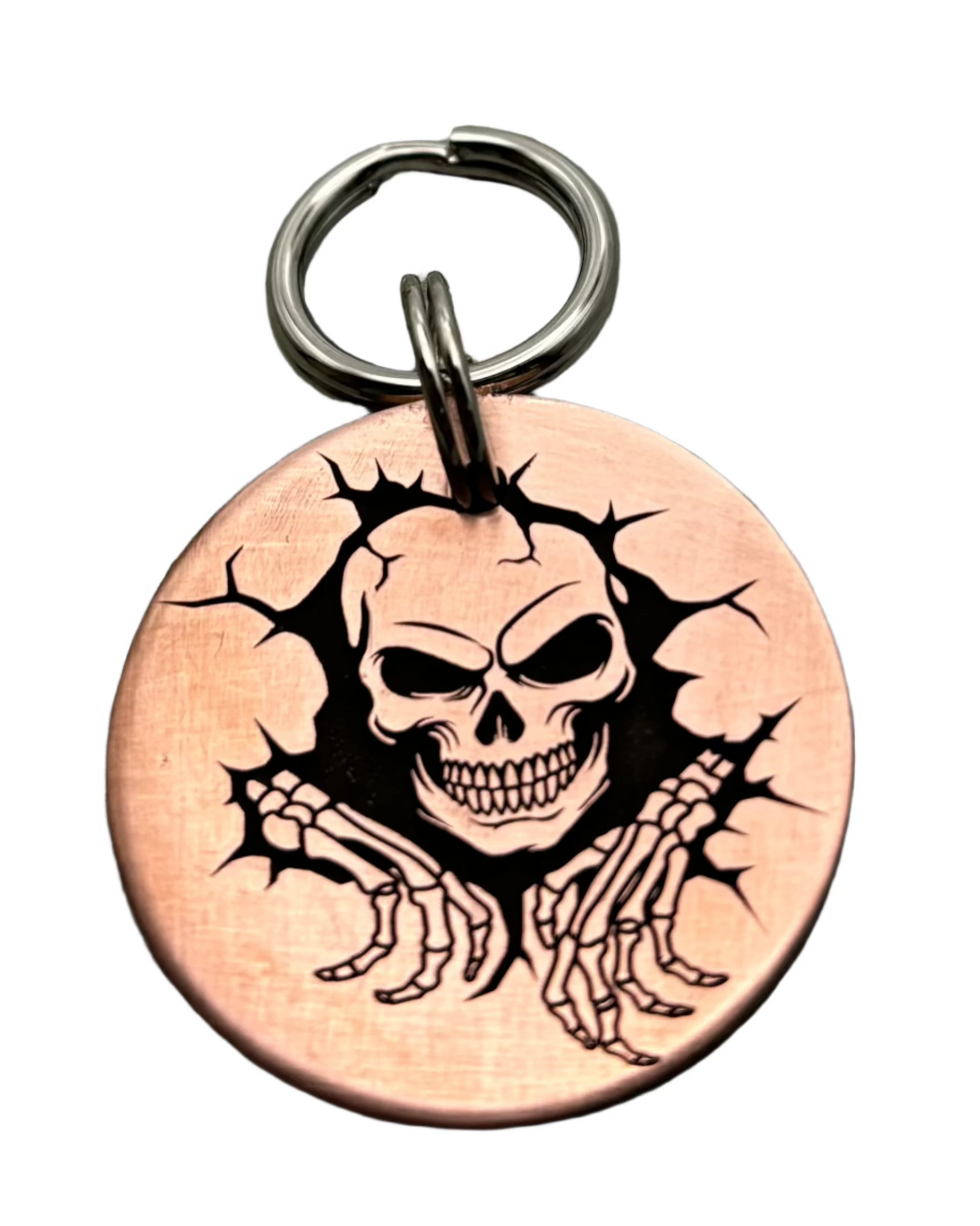 Skull breaking through wall pet id tag