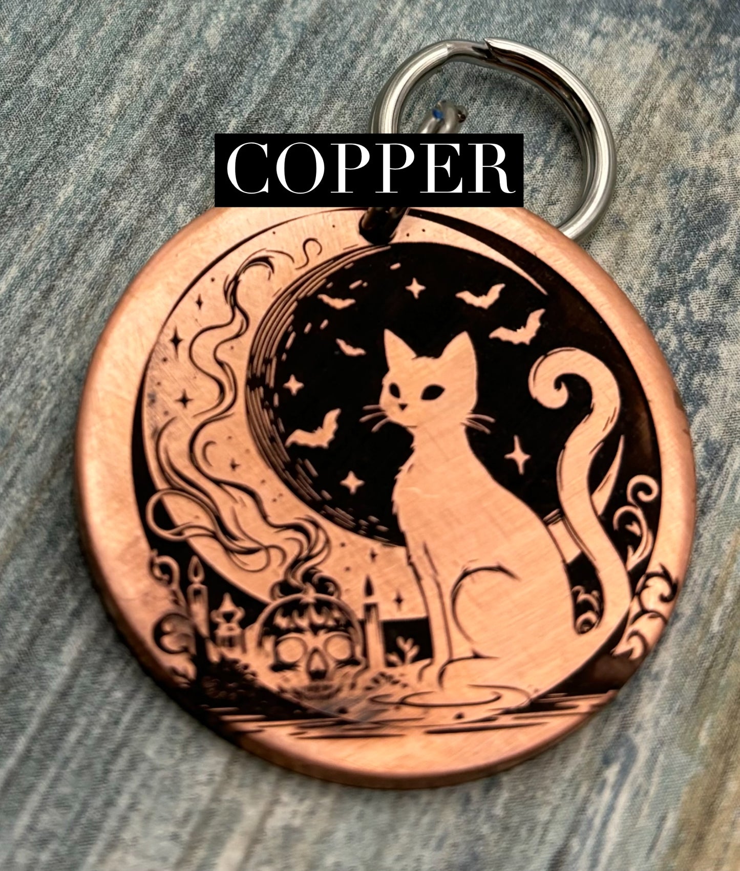 Spooky Cat and Moon Pet ID Tag