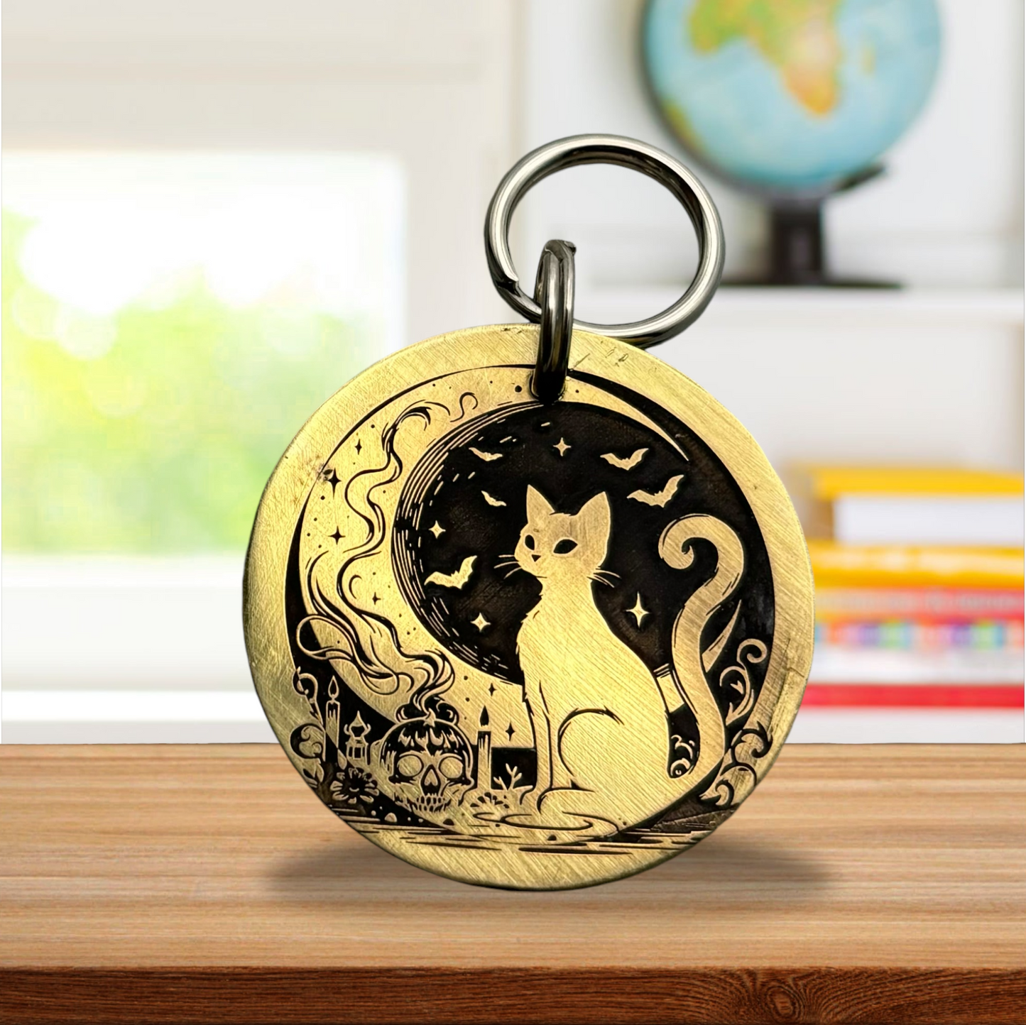 Spooky Cat and Moon Pet ID Tag