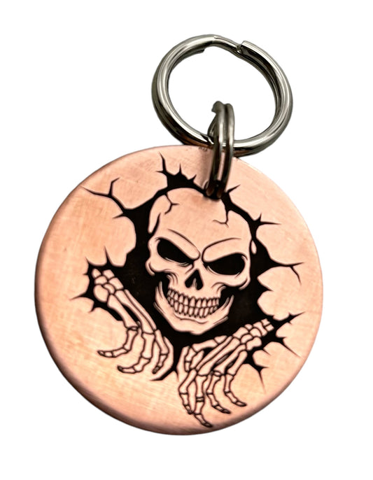 Skull breaking through wall pet id tag