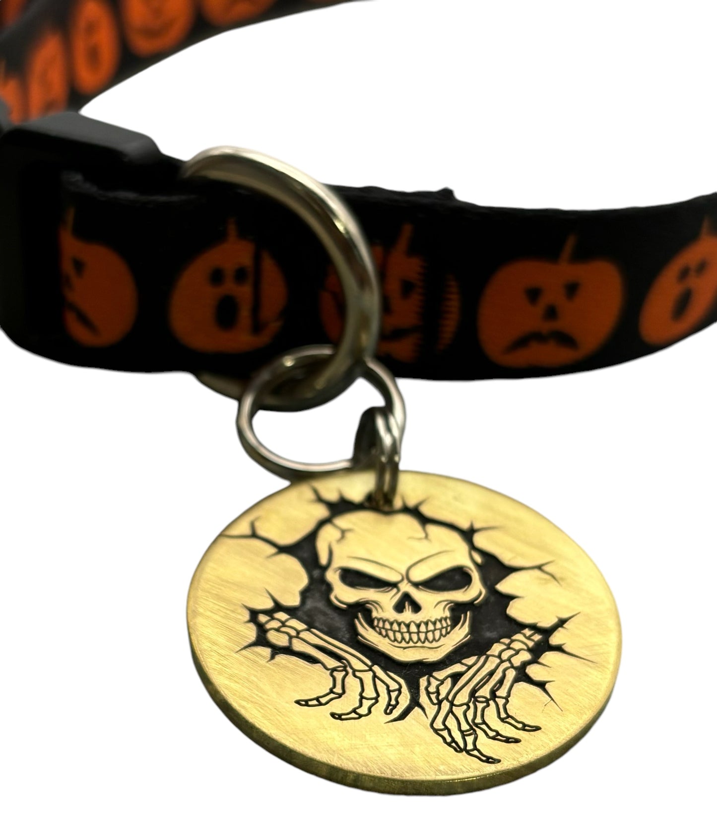 Skull breaking through wall pet id tag