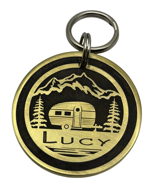 Summertime camping pet id tag