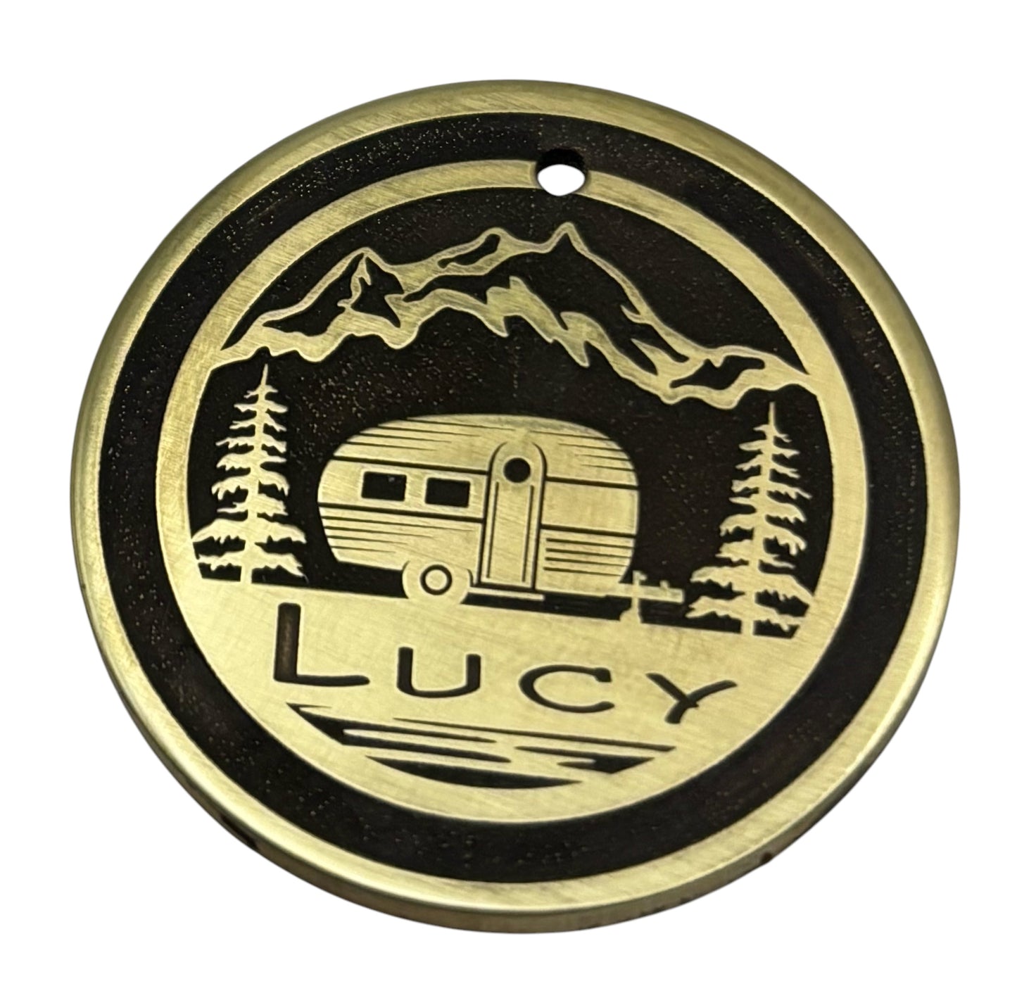 Summertime camping pet id tag